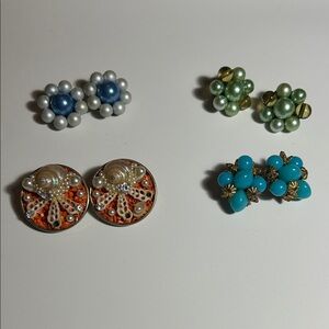 Colorful Vintage Clip-On Earrings -four pair